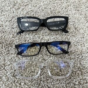 Set of Three Stylish Glasses - Black, Blue, Clear